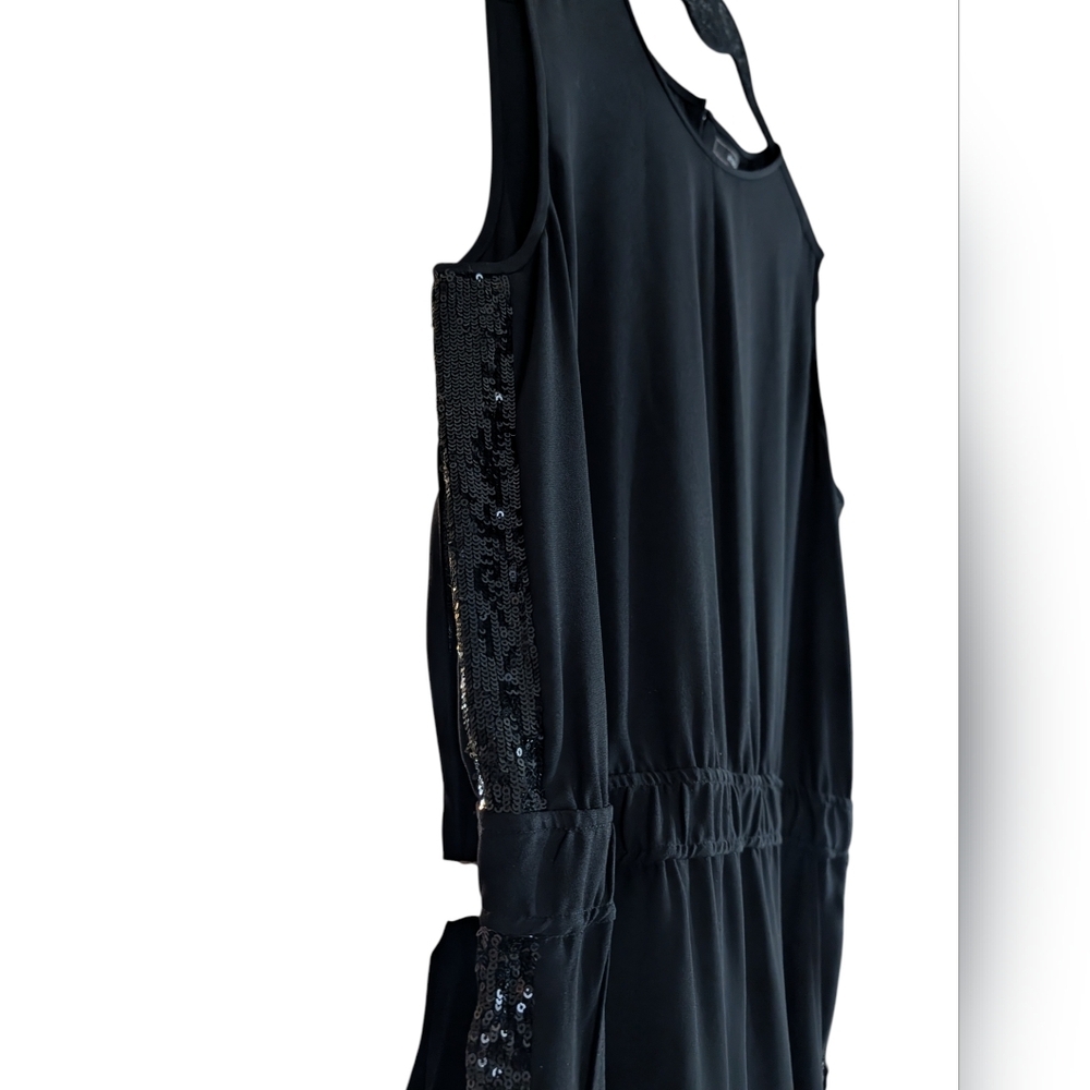 BCBGMAXAZRIA Mirabella Black Jumpsuit NWT Sequin Side Panels Sleeveless Size L - Picture 7 of 16
